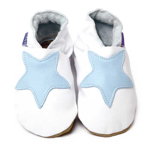 0454, Starry White İnch Blue %100 Hakiki Deri, El Yapımı Bebek Çocuk Patik
