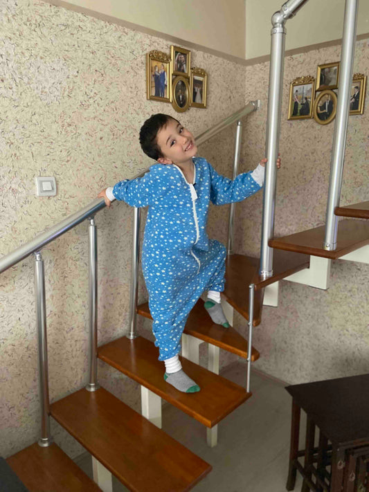 Mavi Yıldızlı, Çift Taraflı Fermuarlı, Mikro Polar Bebek Çocuk Uyku Tulumu