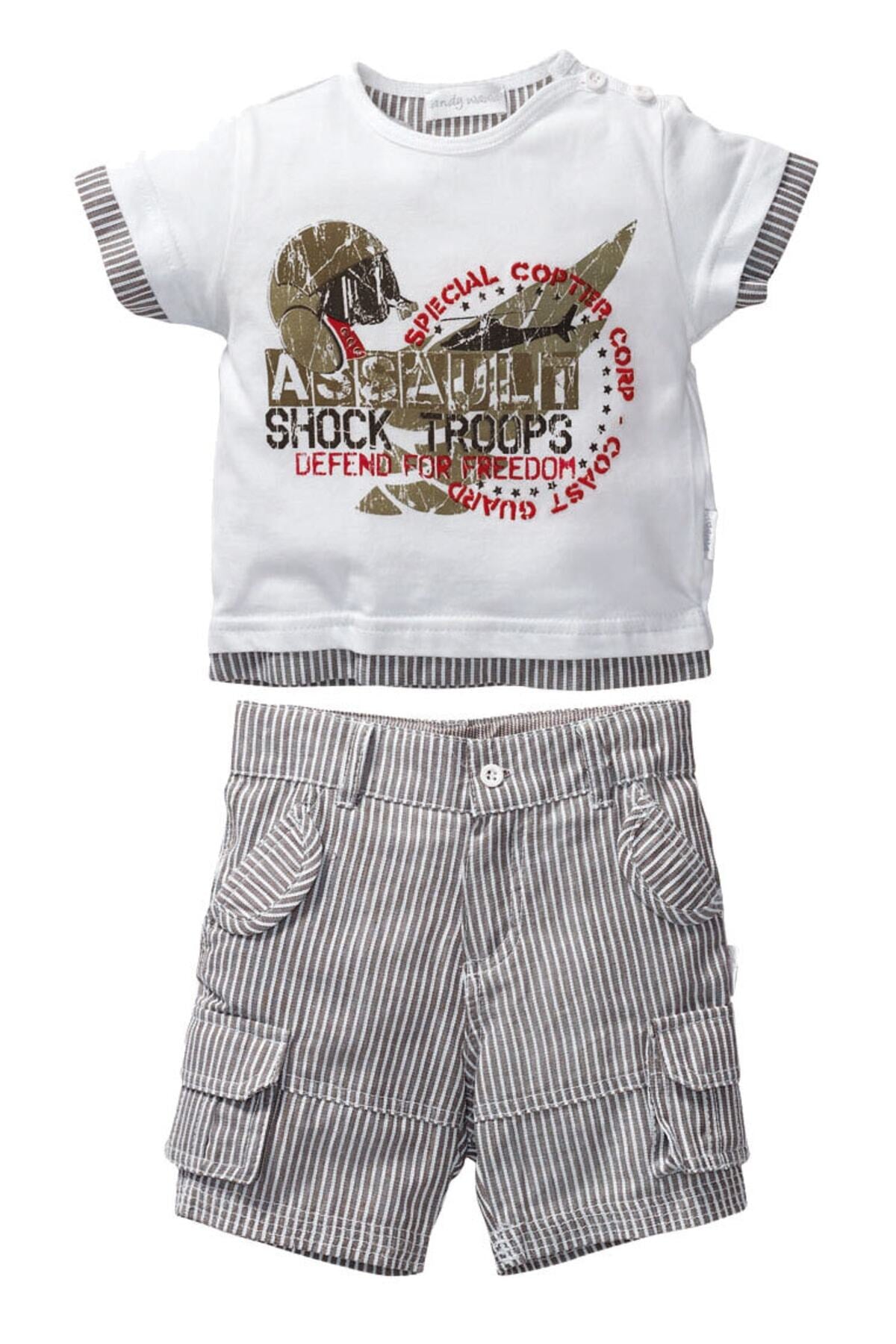 Andywawa 6-9 Ay, Tek Beden, Erkek Bebek Tshirt Bermuda Şort Takım, 35160 35162