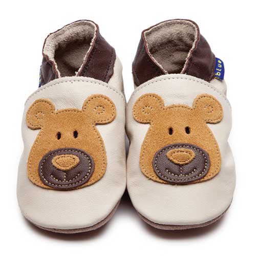 2574,Bear Cream Tan, İnch Blue %100 Hakiki Deri, El Yapımı Bebek Çocuk Patik