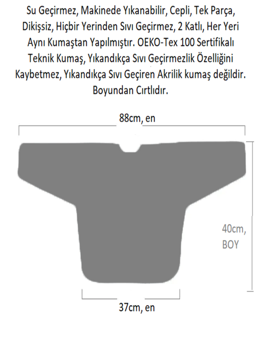 Zoo, Sıvı Geçirmeyen, Uzun Kollu, Cepli, Cırtlı Mama Önlüğü, Önlük, Çok Amaçlı Beslenme Önlüğü