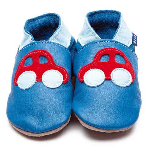 2602, Car Blue Red İnch Blue %100 Hakiki Deri, El Yapımı Bebek Çocuk Patik