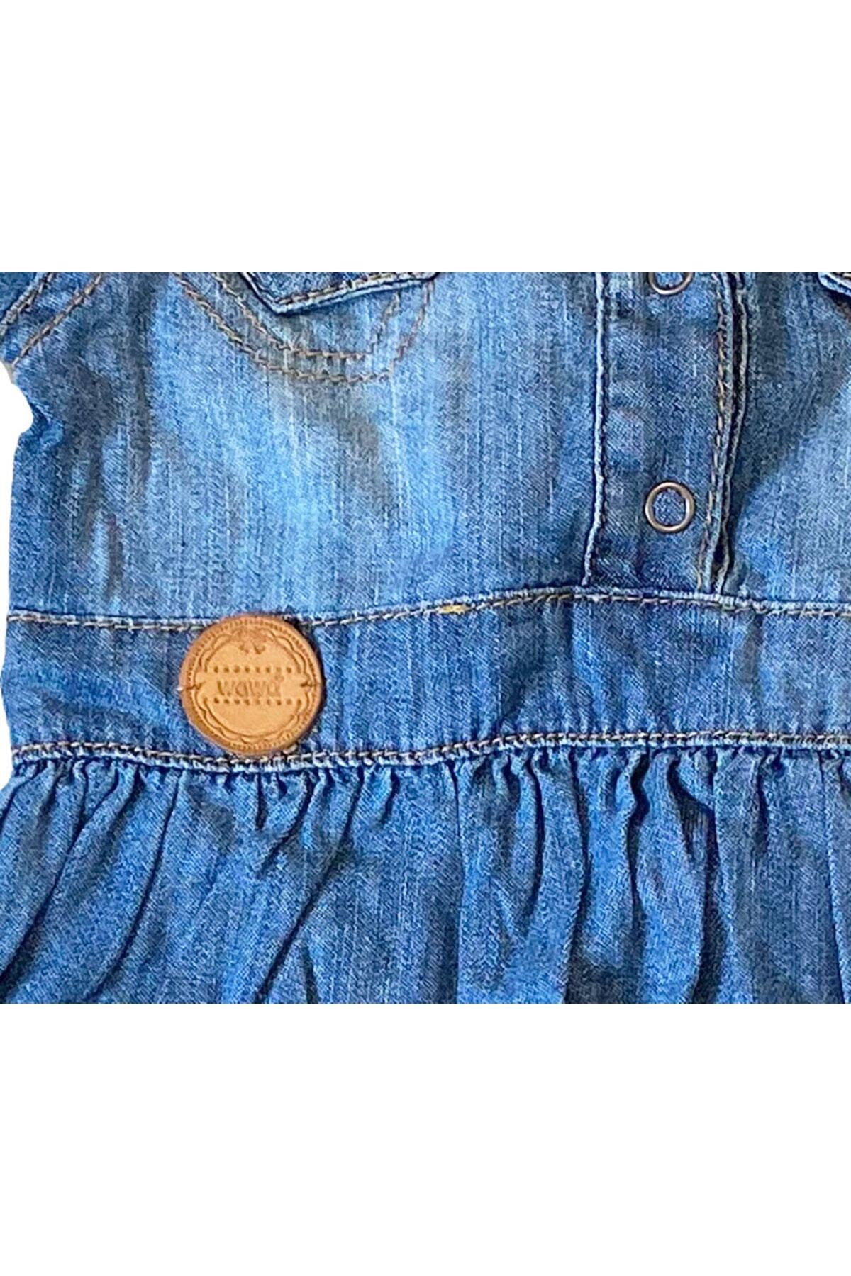 Andywawa 6-9 Ay, Tek Beden, Kız Bebek Uzun Kollu Denim Kot Elbise, 60076
