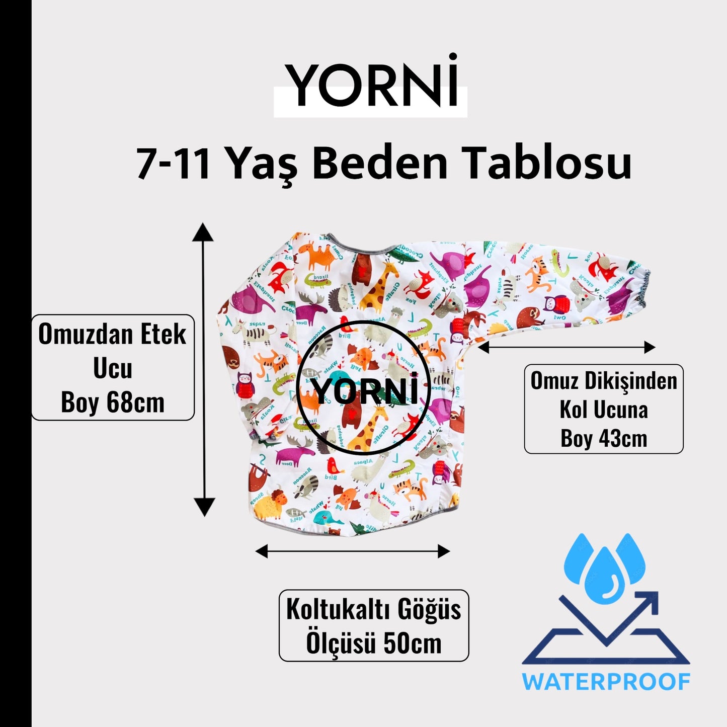 Zoo, Sıvı Geçirmez, Cırtlı, Uzun Kollu Çocuk Faaliyet, Etkinlik, Aktivite, Boyama Önlüğü, Önlük