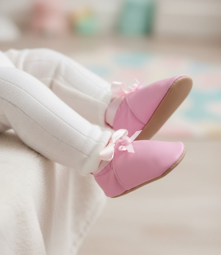 0379, Rose Ballet, İnch Blue %100 Hakiki Deri, El Yapımı Bebek Çocuk Patik