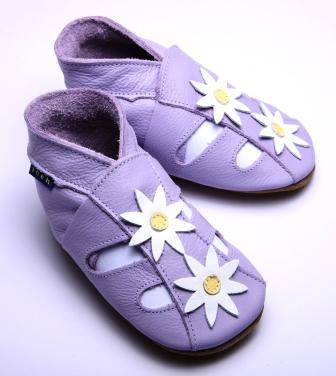DP27, Flower Sandal Lilac Inch Blue %100 Hakiki Deri, El Yapımı Bebek Çocuk Patik