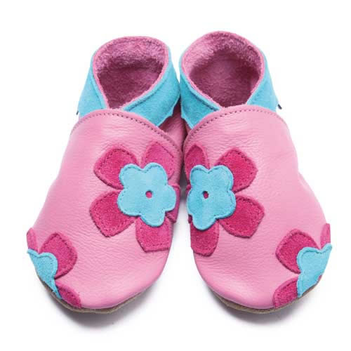 DP18, Freya Rose Pink Inch Blue %100 Hakiki Deri, El Yapımı Bebek Çocuk Patik