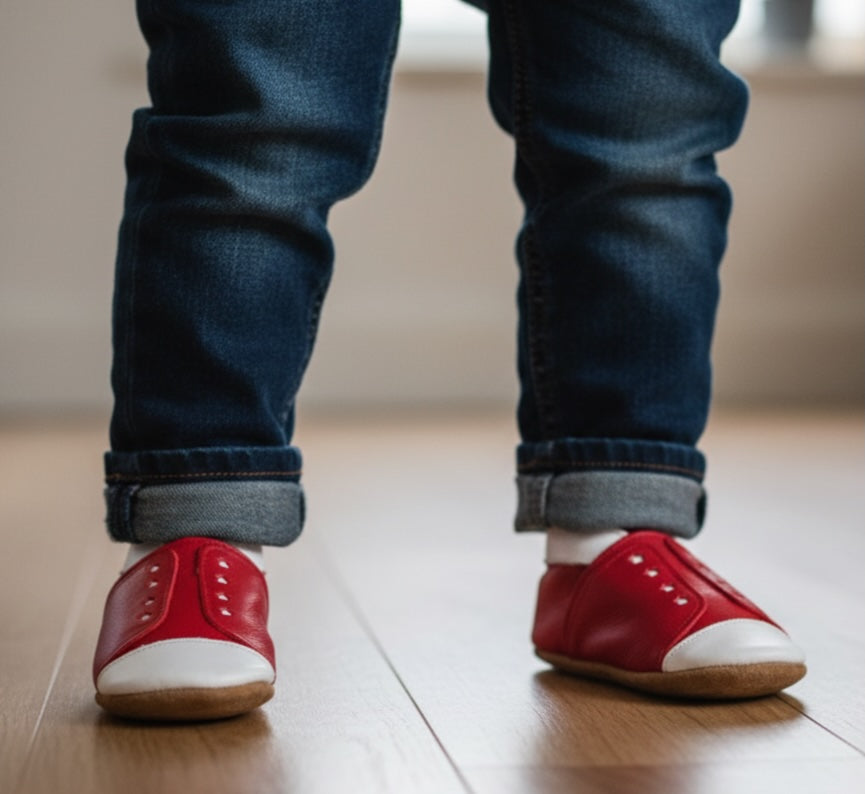 1526,Sneaker Red İnch Blue %100 Hakiki Deri, El Yapımı Bebek Çocuk Patik