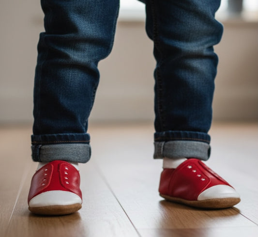 1526,Sneaker Red İnch Blue %100 Hakiki Deri, El Yapımı Bebek Çocuk Patik