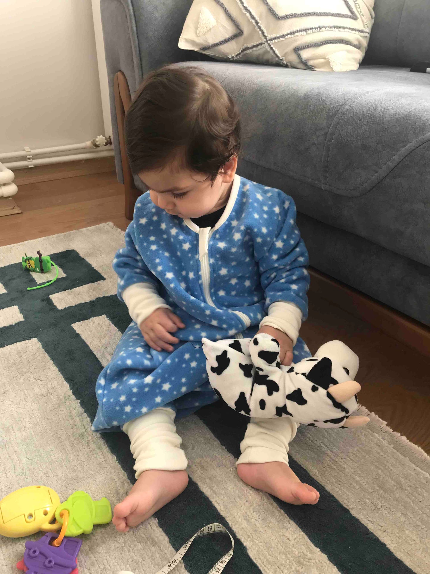 Mavi Yıldızlı, Çift Taraflı Fermuarlı, Mikro Polar Bebek Çocuk Uyku Tulumu