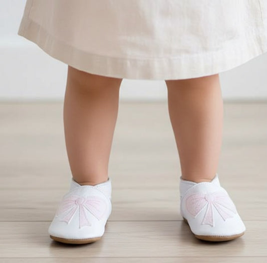 1783,Bow İnch Blue %100 Hakiki Deri, El Yapımı Bebek Çocuk Patik