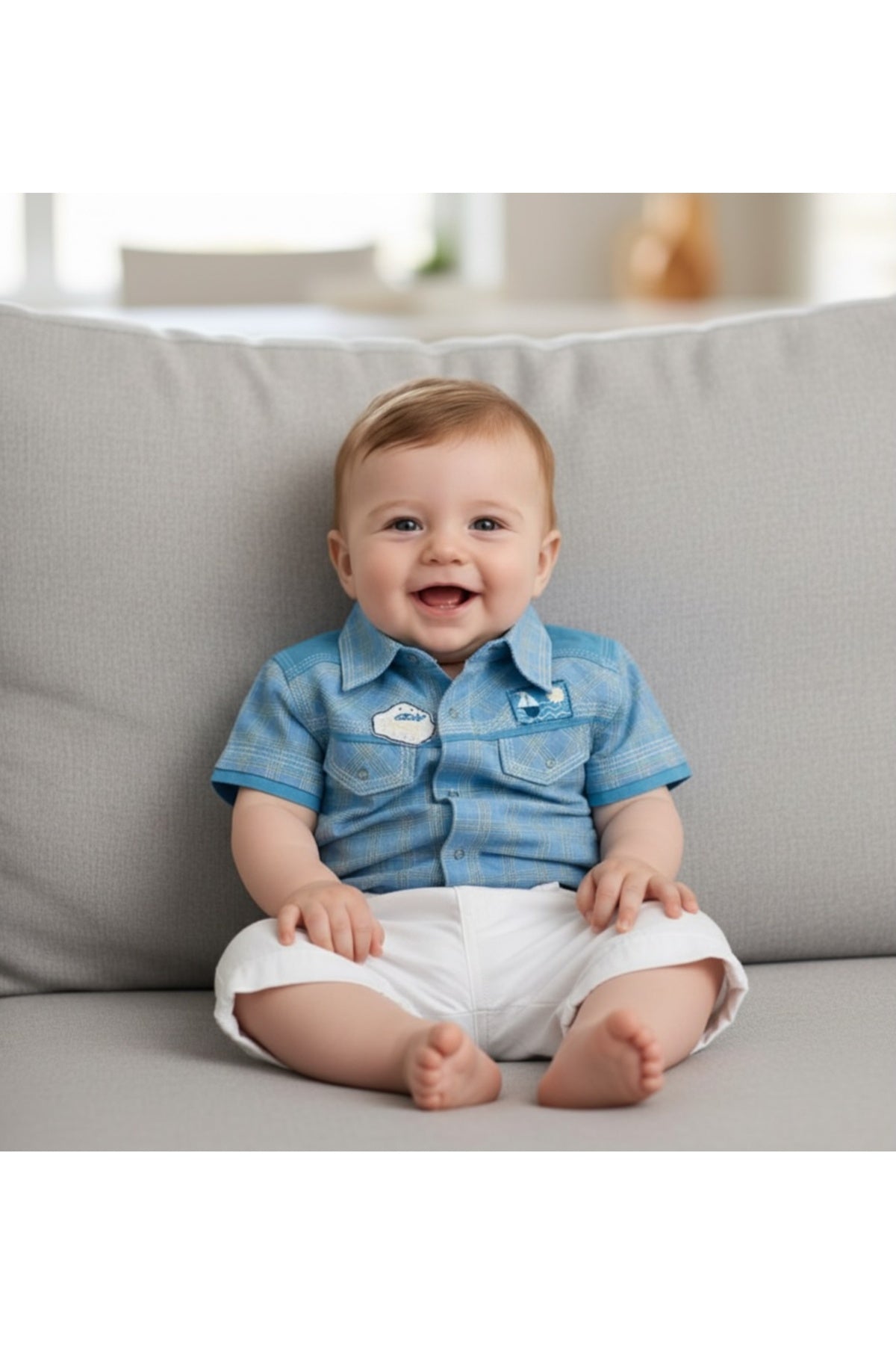 Andywawa Erkek Bebek Poplin Kısa Kollu Gömlek, 25422