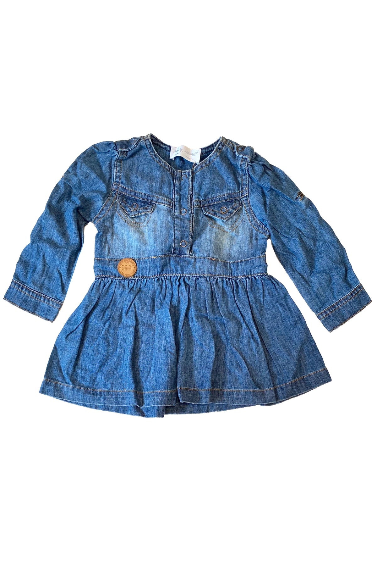 Andywawa 6-9 Ay, Tek Beden, Kız Bebek Uzun Kollu Denim Kot Elbise, 60076