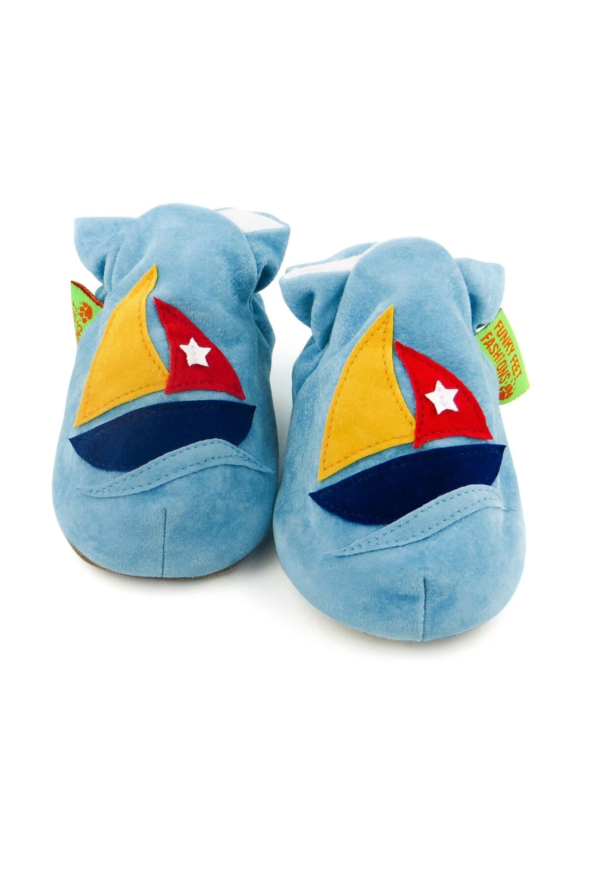 Funky Feet, 0-6ay Beden, 10,5cm Topuktan Parmak Ucuna, Sailboat Hakiki Süet Bebek Patik