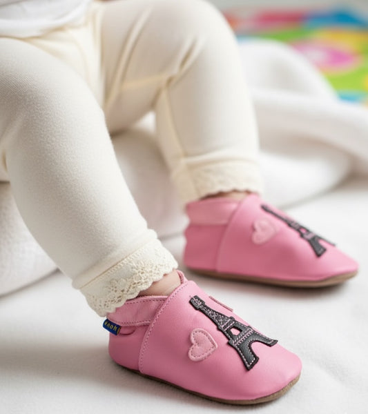 2720, Eiffel Tower Rose İnch Blue %100 Hakiki Deri, El Yapımı Bebek Çocuk Patik