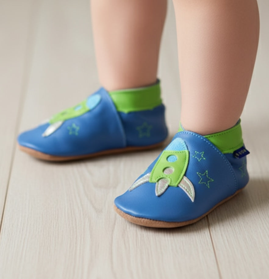 2118,Zoom Blue İnch Blue %100 Hakiki Deri, El Yapımı Bebek Çocuk Patik