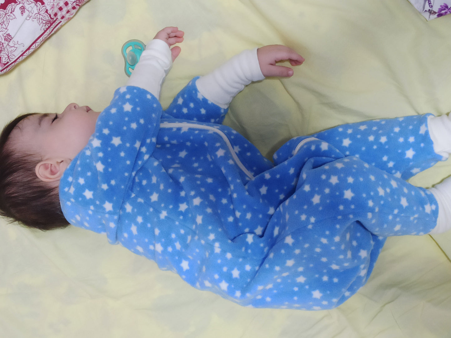 Mavi Yıldızlı, Çift Taraflı Fermuarlı, Mikro Polar Bebek Çocuk Uyku Tulumu