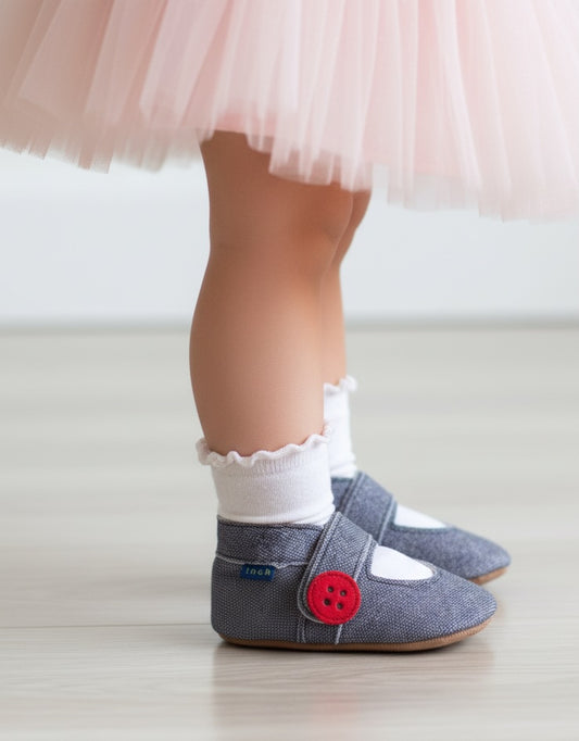 2401,Mary Jane Button İnch Blue %100 Hakiki Deri, El Yapımı Bebek Çocuk Patik