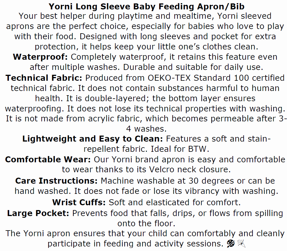 Jungle, Sıvı Geçirmeyen, Uzun Kollu, Cepli, Cırtlı Mama Önlüğü, Önlük, Çok Amaçlı Beslenme Önlüğü