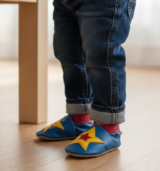 2560,Pow Blue İnch Blue %100 Hakiki Deri, El Yapımı Bebek Çocuk Patik