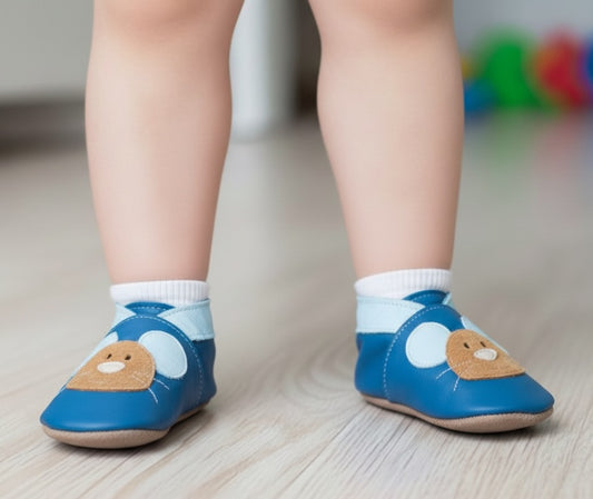 2588,Squeak Blue İnch Blue %100 Hakiki Deri, El Yapımı Bebek Çocuk Patik