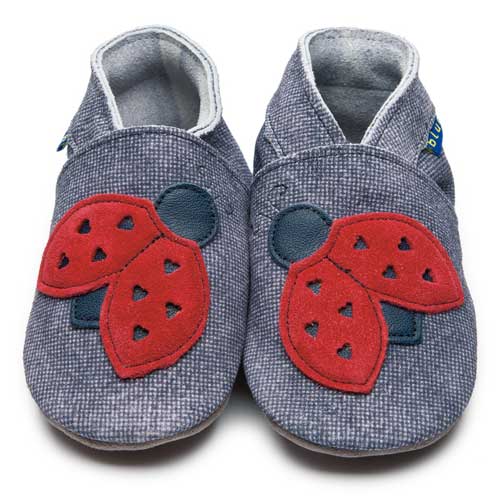 2611, Ladybird Denim İnch Blue %100 Hakiki Deri, El Yapımı Bebek Çocuk Patik
