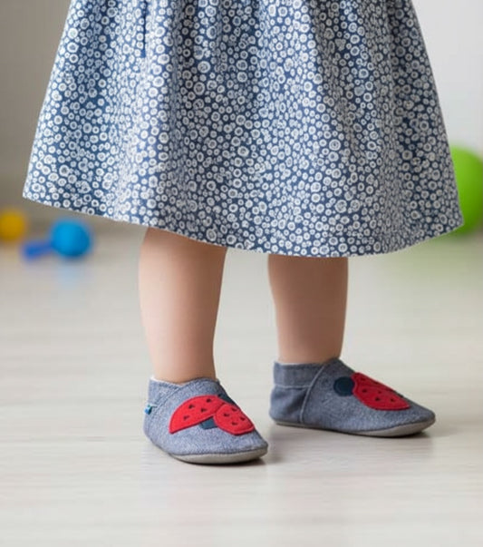 2611, Ladybird Denim İnch Blue %100 Hakiki Deri, El Yapımı Bebek Çocuk Patik