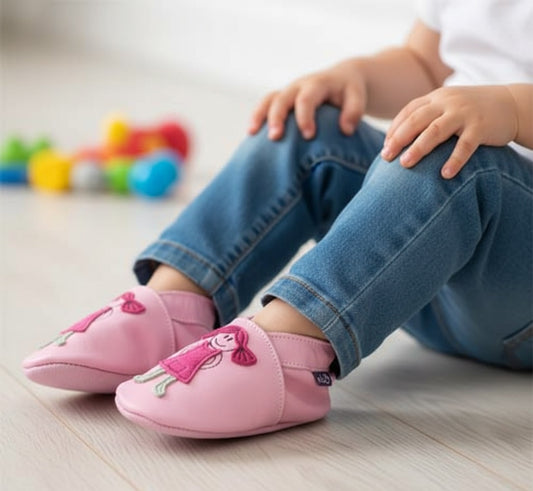 2658, Matilda Baby Pink İnch Blue %100 Hakiki Deri, El Yapımı Bebek Çocuk Patik