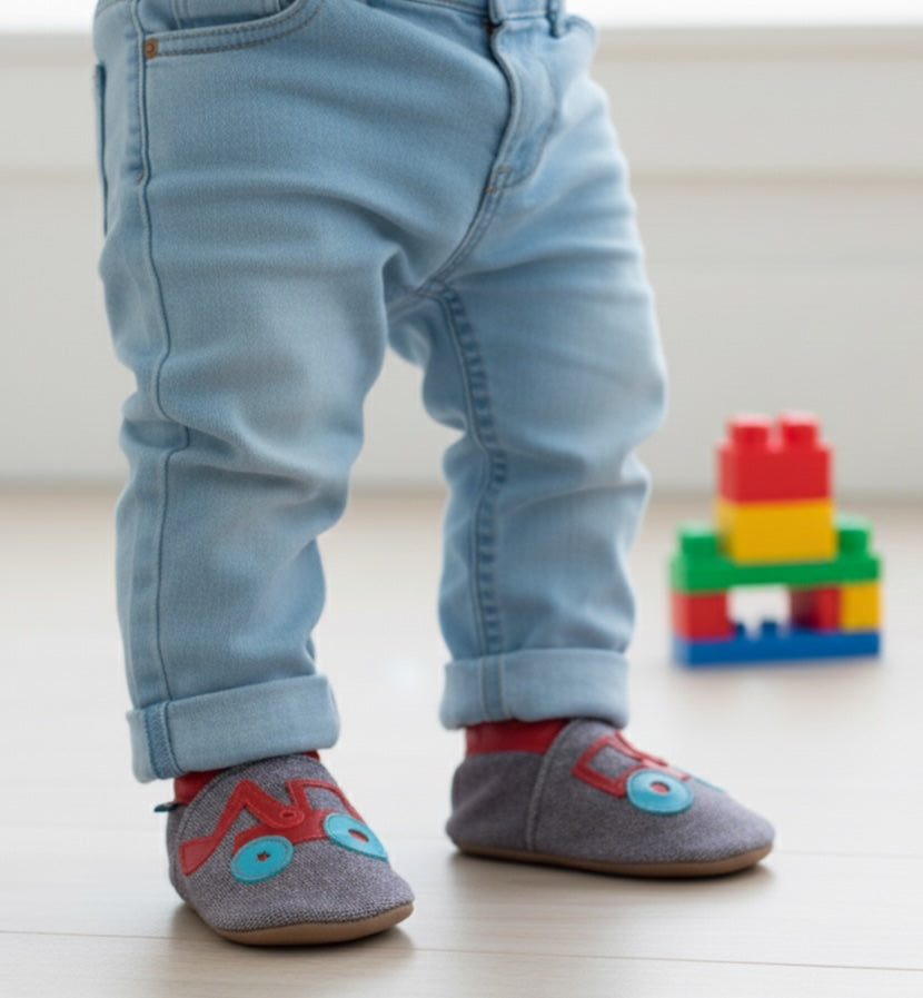 2718, Digger Denim İnch Blue %100 Hakiki Deri, El Yapımı Bebek Çocuk Patik