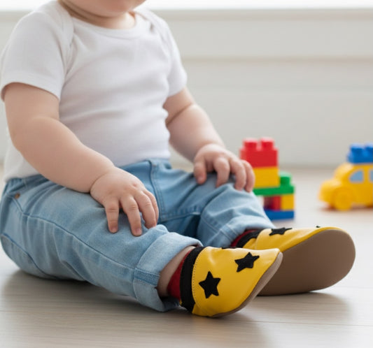 2731, Stardom Yellow İnch Blue %100 Hakiki Deri, El Yapımı Bebek Çocuk Patik