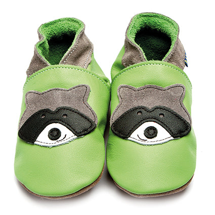 2732, Raccoon Green İnch Blue %100 Hakiki Deri, El Yapımı Bebek Çocuk Patik