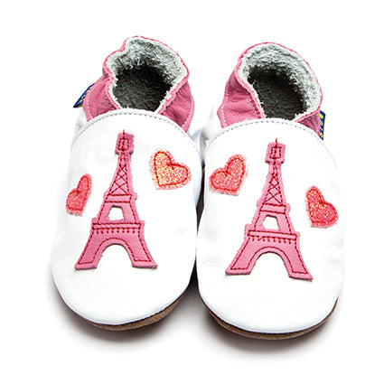 2736, Eiffle Tower White İnch Blue %100 Hakiki Deri, El Yapımı Bebek Çocuk Patik