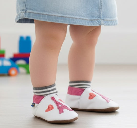 2736, Eiffle Tower White İnch Blue %100 Hakiki Deri, El Yapımı Bebek Çocuk Patik