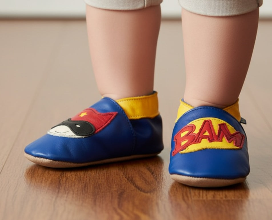 2744, Superhero Cobalt  İnch Blue %100 Hakiki Deri, El Yapımı Bebek Çocuk Patik