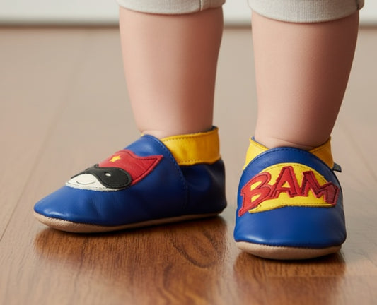 2744, Superhero Cobalt  İnch Blue %100 Hakiki Deri, El Yapımı Bebek Çocuk Patik