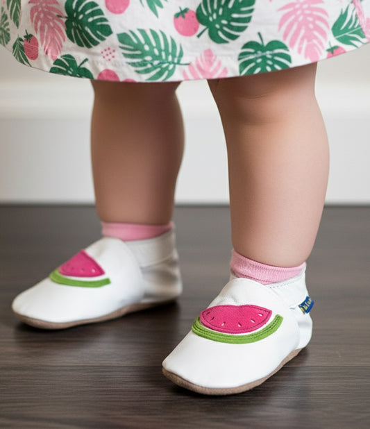 2866, Watermelon İnch Blue %100 Hakiki Deri, El Yapımı Bebek Çocuk Patik