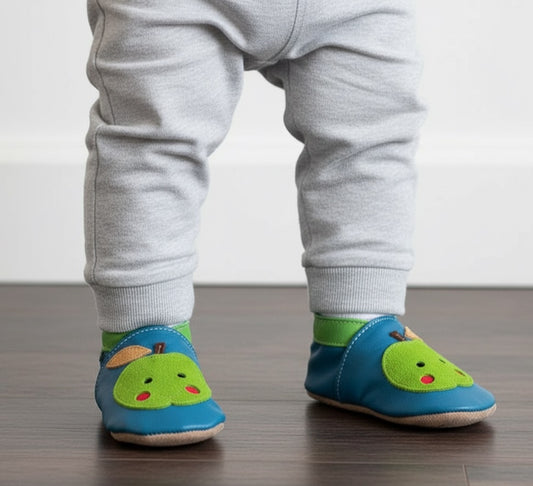 2877, Apple Cheeks Blue İnch Blue %100 Hakiki Deri, El Yapımı Bebek Çocuk Patik