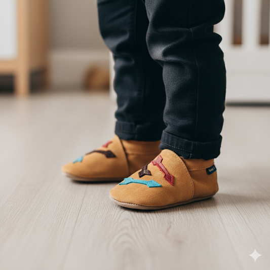 2885, Arrows Tan Sudede İnch Blue %100 Hakiki Deri, El Yapımı Bebek Çocuk Patik