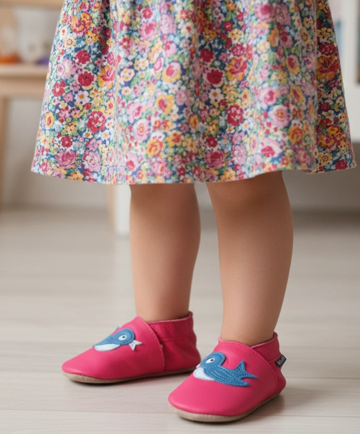 2887, Blue Bird Fuchsia İnch Blue %100 Hakiki Deri, El Yapımı Bebek Çocuk Patik