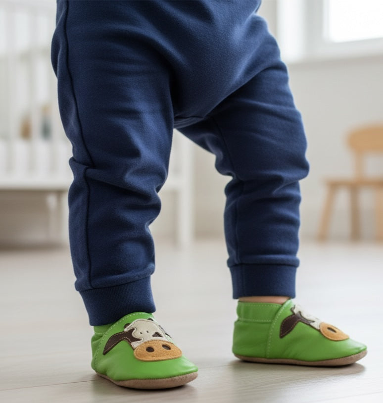 2893, Cow Green Inch Blue %100 Hakiki Deri, El Yapımı Bebek Çocuk Patik