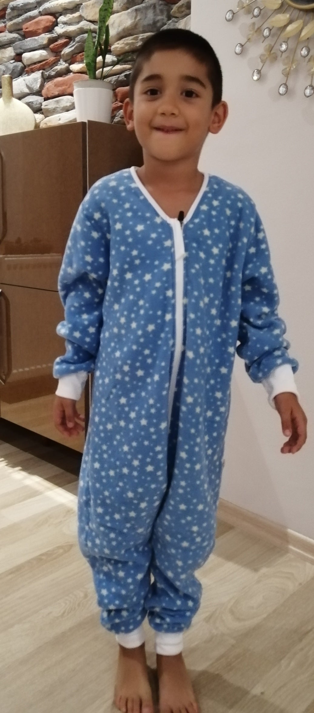 Mavi Yıldızlı, Çift Taraflı Fermuarlı, Mikro Polar Bebek Çocuk Uyku Tulumu