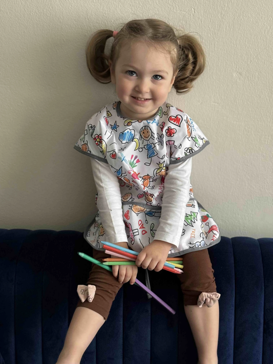 3-6 Yaş, Family, Sıvı Geçirmeyen, KISA Kollu, Belden Bağcıklı, Cepli, Cırtlı Mama Önlüğü, Önlük, Çok Amaçlı Beslenme Önlüğü