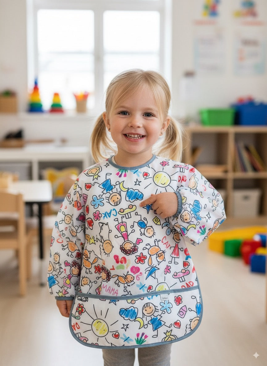 3-6 Yaş, Family, Sıvı Geçirmeyen, Boyundan BAĞCIKLI, Uzun Kollu, Cepli, Aktivite, Mama Önlüğü, Önlük, Çok Amaçlı Etkinlik ve Beslenme Önlüğü