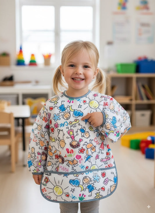 3-6 Yaş, Family, Sıvı Geçirmeyen, Boyundan BAĞCIKLI, Uzun Kollu, Cepli, Aktivite, Mama Önlüğü, Önlük, Çok Amaçlı Etkinlik ve Beslenme Önlüğü