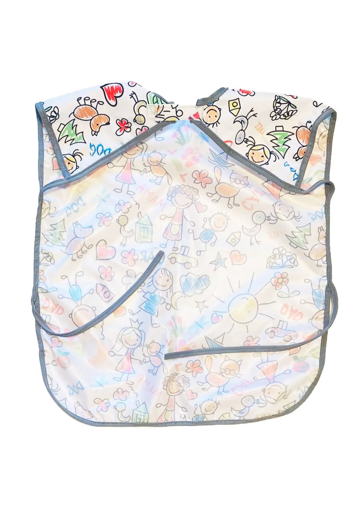 3-6 Yaş, Family, Sıvı Geçirmeyen, KISA Kollu, Belden Bağcıklı, Cepli, Cırtlı Mama Önlüğü, Önlük, Çok Amaçlı Beslenme Önlüğü