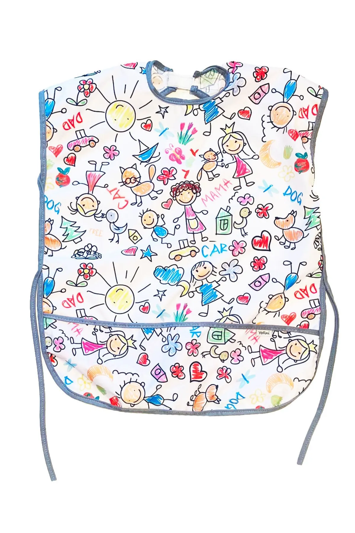 3-6 Yaş, Family, Sıvı Geçirmeyen, KISA Kollu, Belden Bağcıklı, Cepli, Cırtlı Mama Önlüğü, Önlük, Çok Amaçlı Beslenme Önlüğü