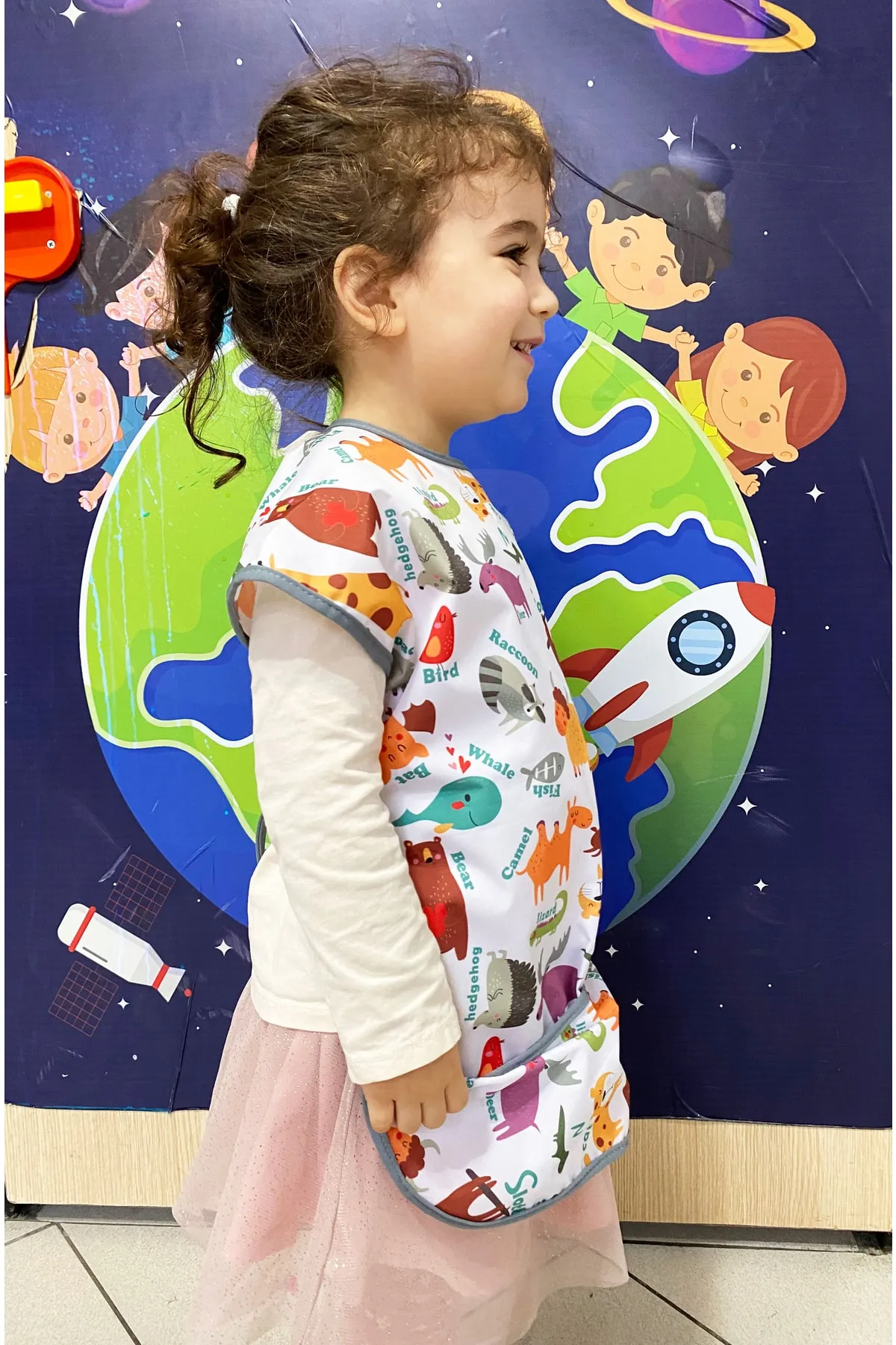 3-6 Yaş, Zoo, Sıvı Geçirmeyen, KISA Kollu, Belden Bağcıklı, Cepli, Cırtlı Mama Önlüğü, Önlük, Çok Amaçlı Beslenme Önlüğü