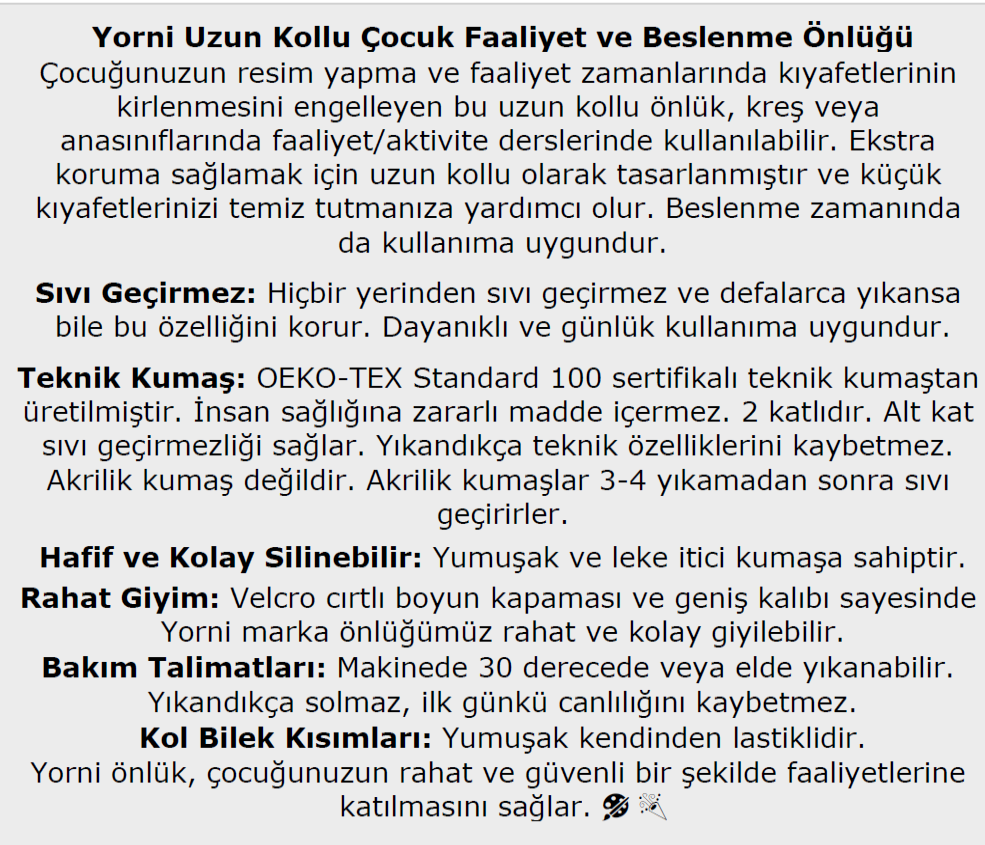 Zoo, Sıvı Geçirmez, Cırtlı, Uzun Kollu Çocuk Faaliyet, Etkinlik, Aktivite, Boyama Önlüğü, Önlük