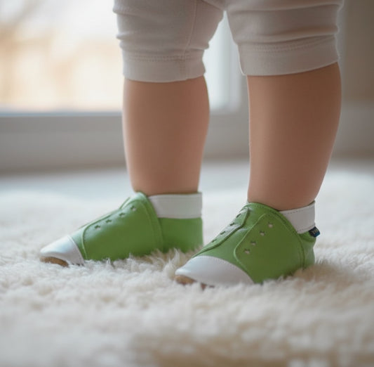 1637, Sneaker Green İnch Blue %100 Hakiki Deri, El Yapımı Bebek Çocuk Patik