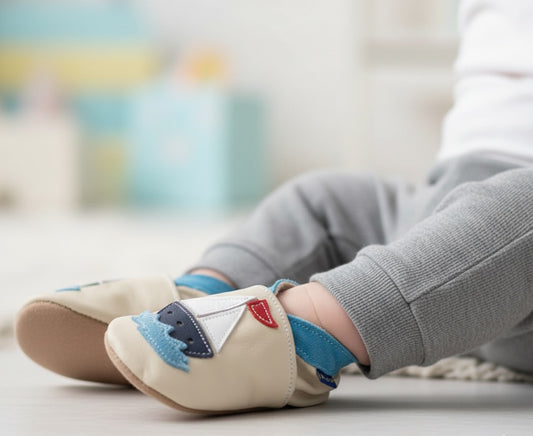 1992, Sailboat Cream İnch Blue %100 Hakiki Deri, El Yapımı Bebek Çocuk Patik